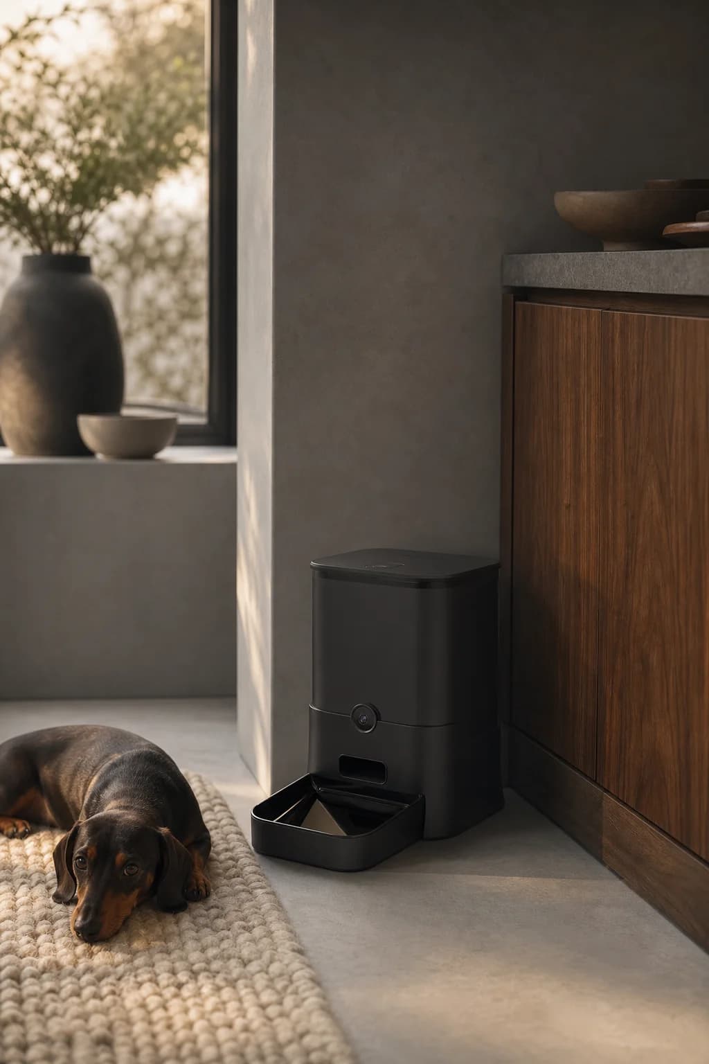 A Parveja feeder in a quiet kitchen corner